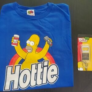 Blue Homer Simpson 'Hottie' T-Shirt W/ Simpsons Bottle Opener Keychain